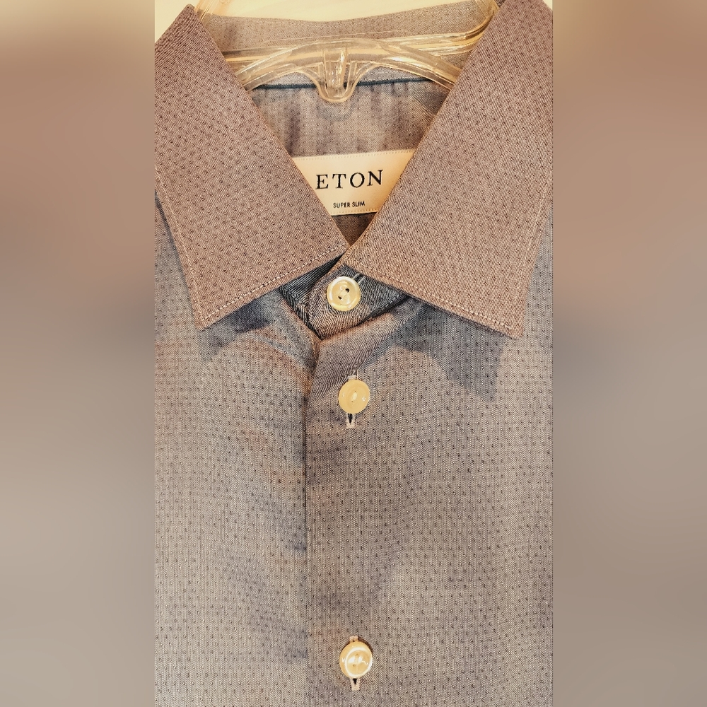 ETON Light Gray Mini Check Contemporary Fit Dress Shirt